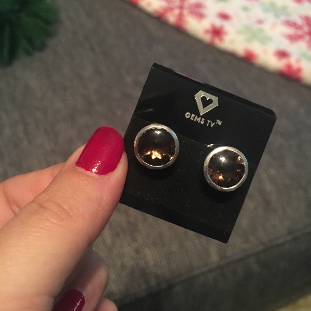 Smokey Quartz Silver Stud Earrings